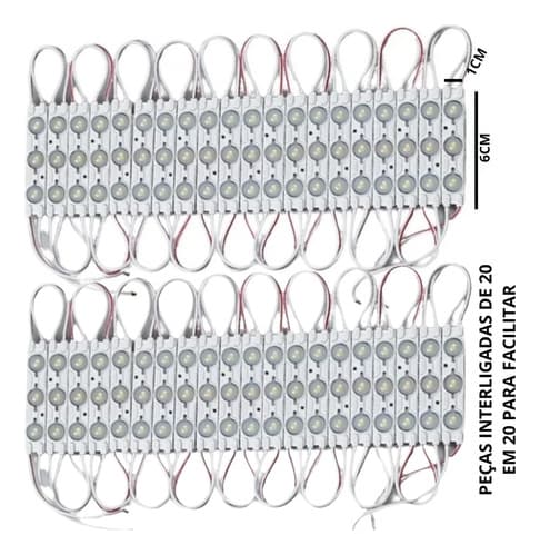 Kit 1000 Módulos LED 3 LEDs com Lente 1,5W 6500K 12V - Para Letra Caixa Branco Frio