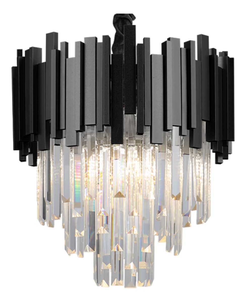 Lustre Cristal Midas Black 300mm 3x14 - Blumenau Preto