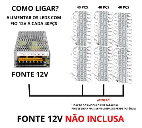 Kit 1000 Módulos LED 3 LEDs com Lente 1,5W 6500K 12V - Para Letra Caixa Branco Frio